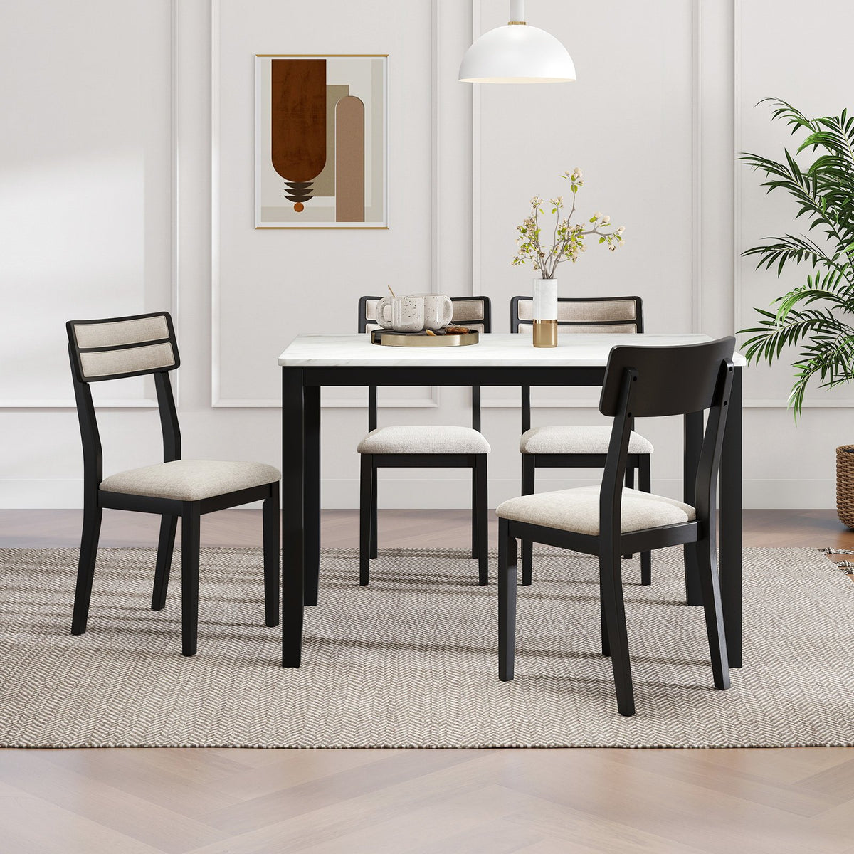 Modern Dining Chairs Set of 4 with Tilt Backrest for Dining Room-Black view 3