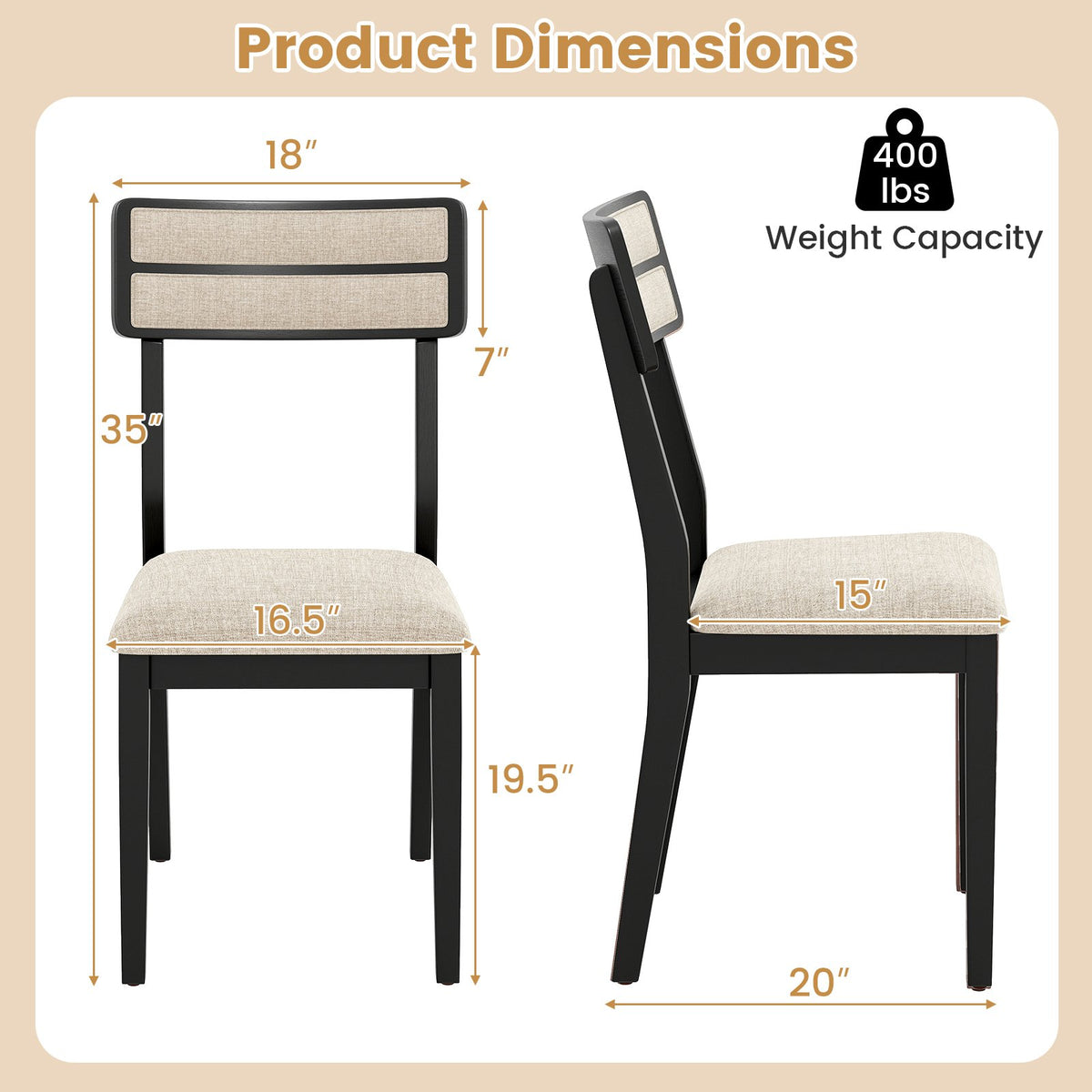 Modern Dining Chairs Set of 4 with Tilt Backrest for Dining Room-Black view 4