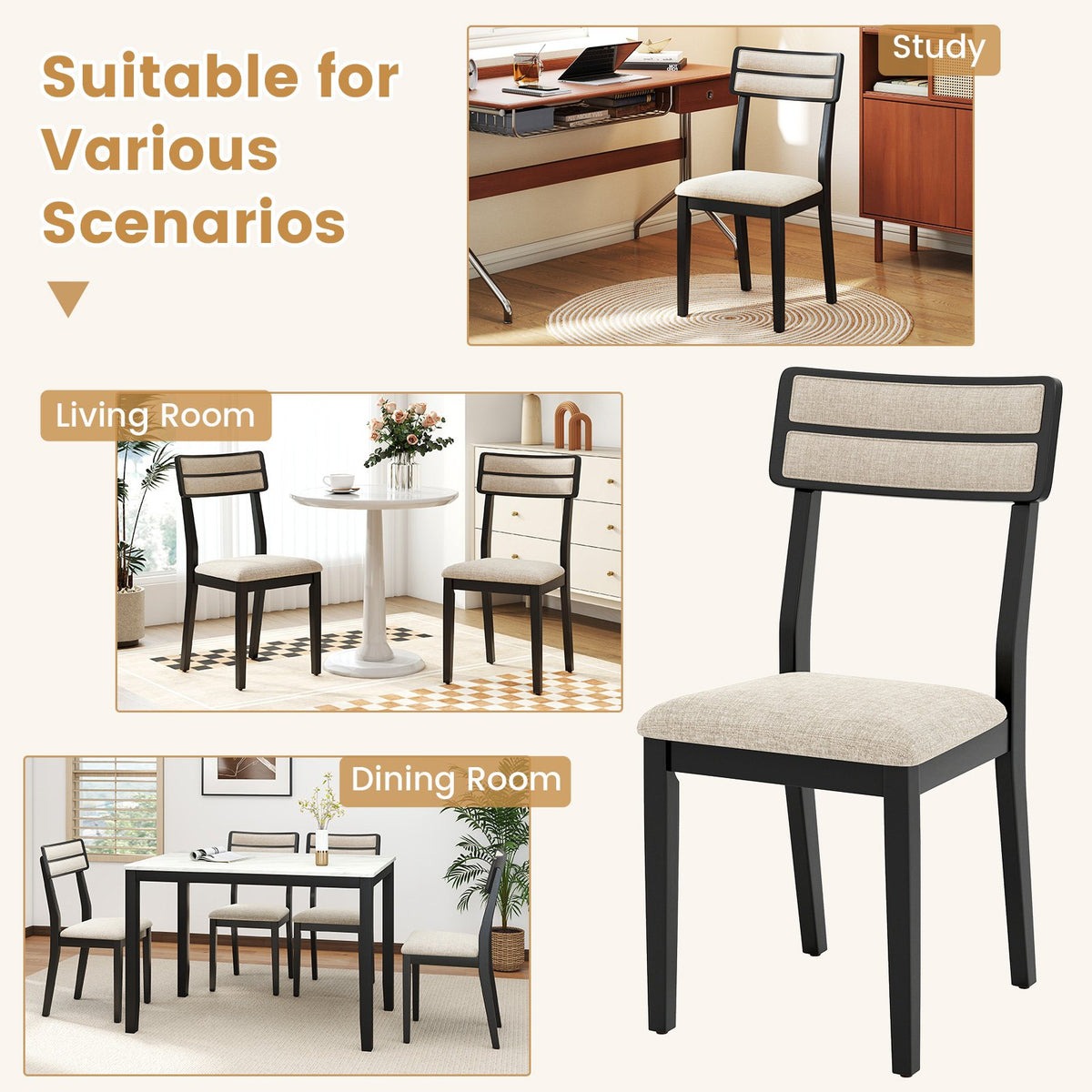 Modern Dining Chairs Set of 4 with Tilt Backrest for Dining Room-Black view 8