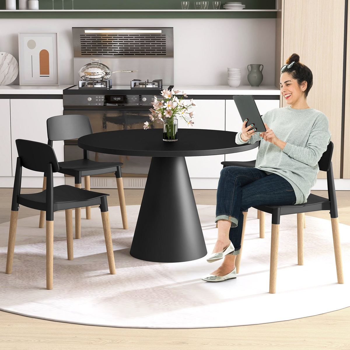 Modern Dining Side Chairs Set of 4 with Ergonomic Backrest for Dining Room-Black view 3