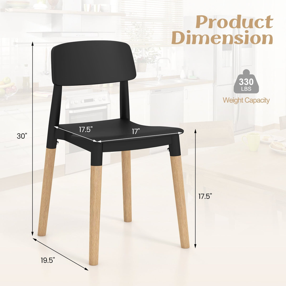 Modern Dining Side Chairs Set of 4 with Ergonomic Backrest for Dining Room-Black view 5