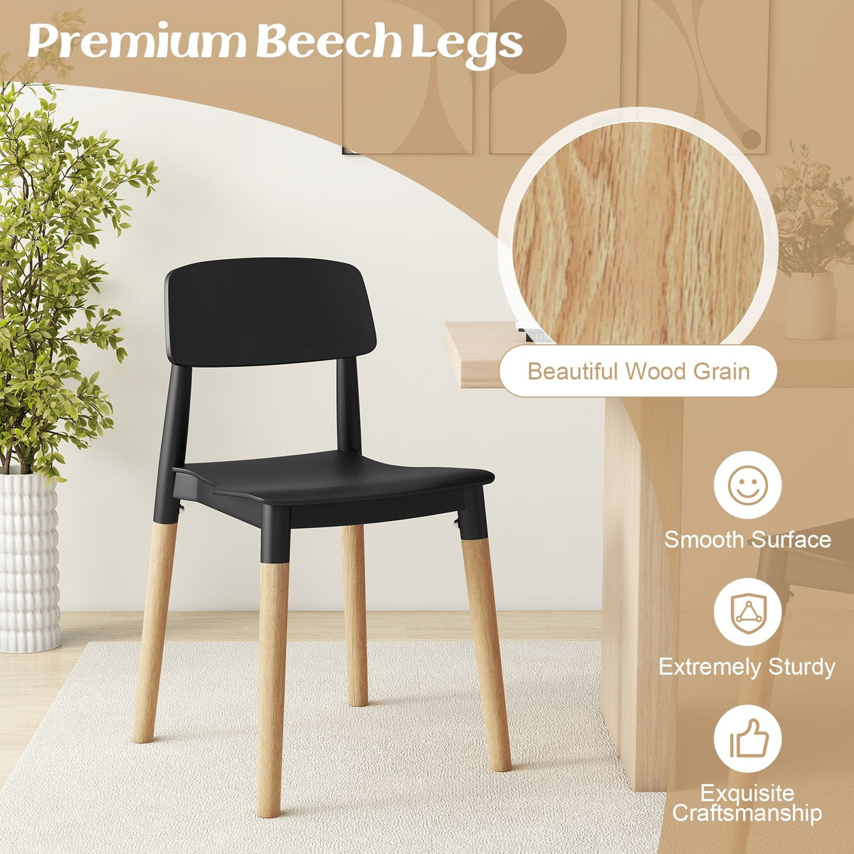 Modern Dining Side Chairs Set of 4 with Ergonomic Backrest for Dining Room-Black view 7