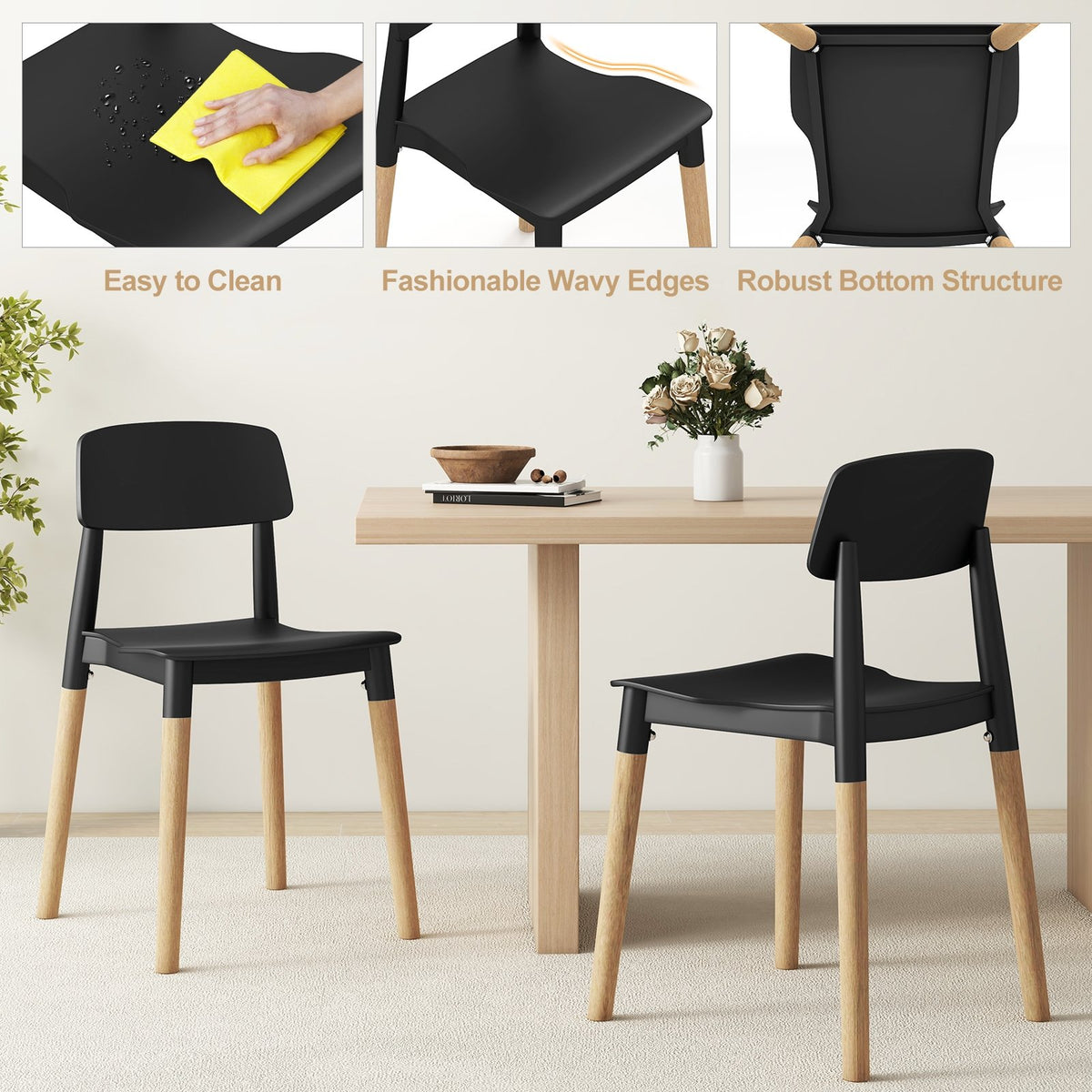 Modern Dining Side Chairs Set of 4 with Ergonomic Backrest for Dining Room-Black view 8