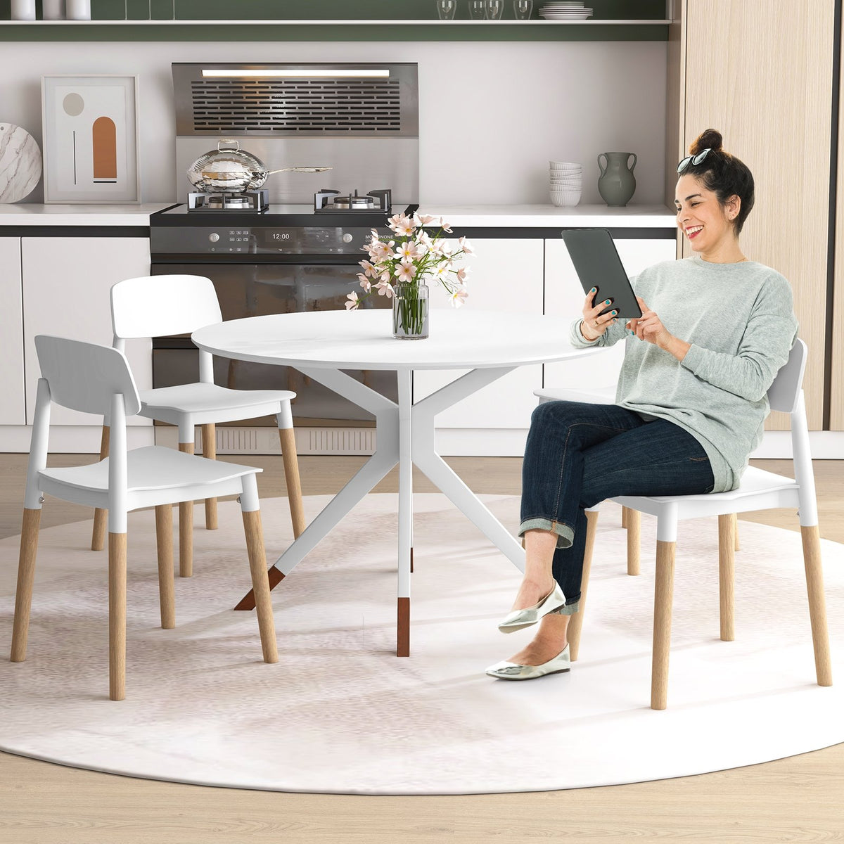 Modern Dining Side Chairs Set of 4 with Ergonomic Backrest for Dining Room-White view 3