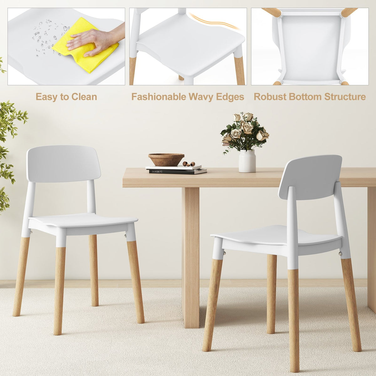 Modern Dining Side Chairs Set of 4 with Ergonomic Backrest for Dining Room-White view 8