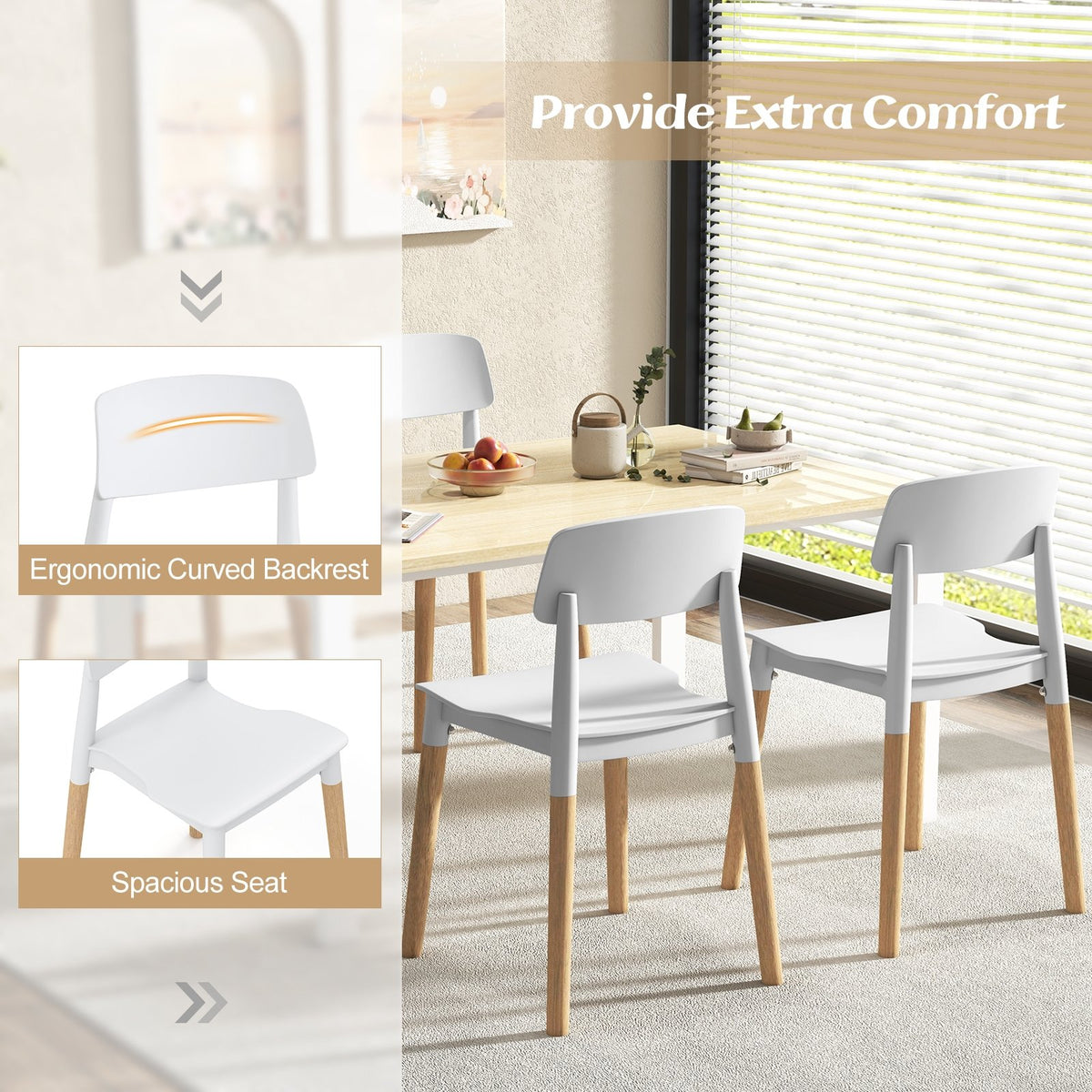 Modern Dining Side Chairs Set of 4 with Ergonomic Backrest for Dining Room-White view 9