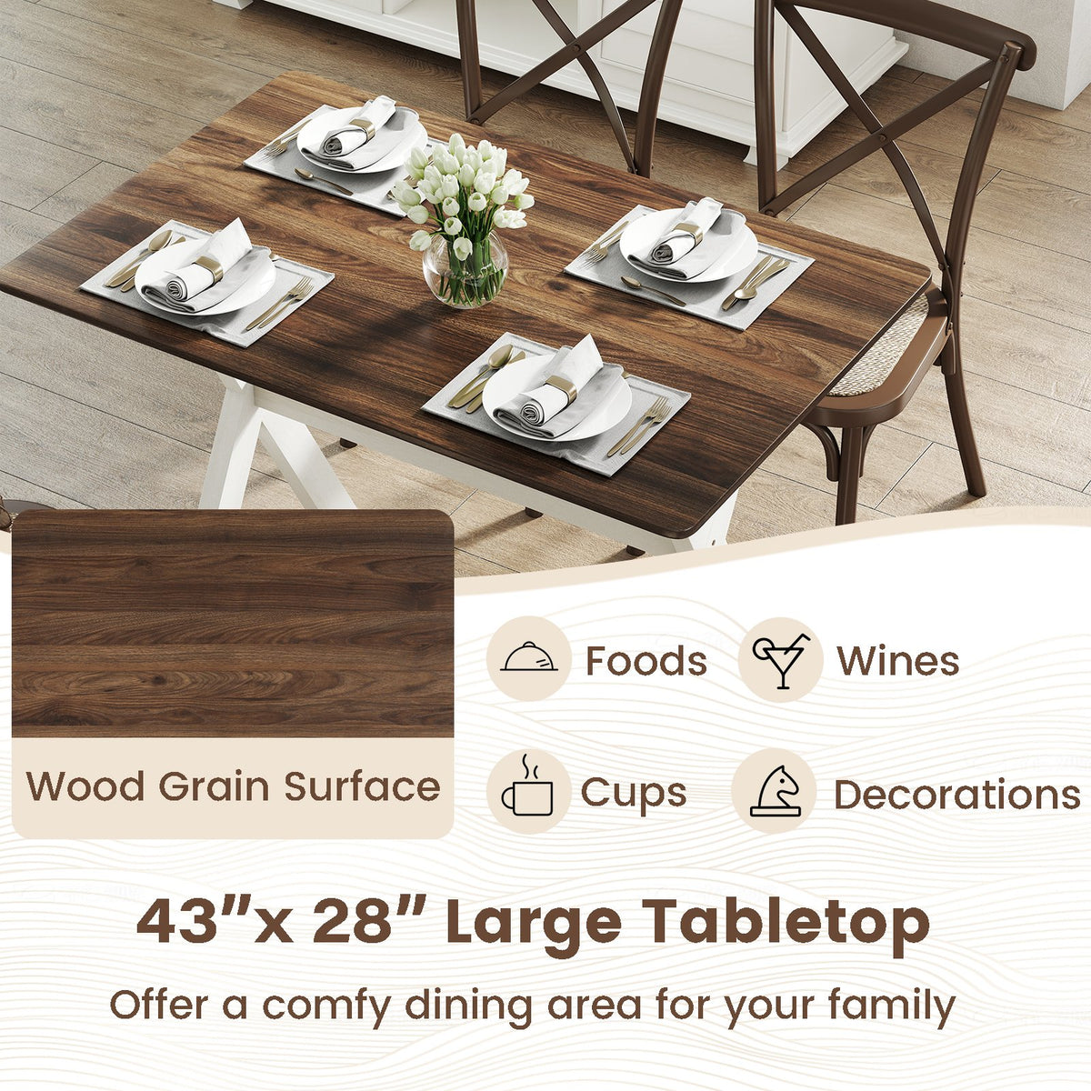 Modern Dining Table Wooden Kitchen Table with X-shaped Frame-White view 6
