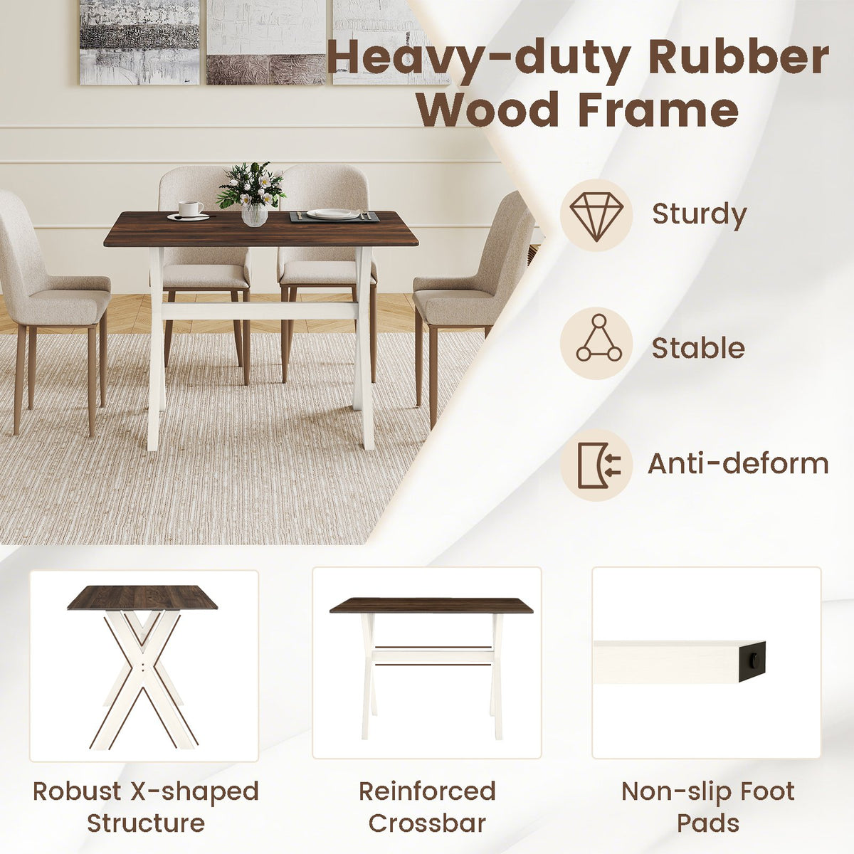 Modern Dining Table Wooden Kitchen Table with X-shaped Frame-White view 7