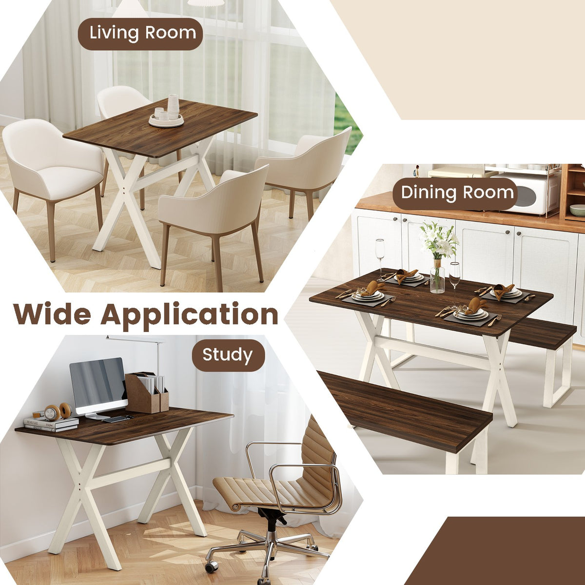Modern Dining Table Wooden Kitchen Table with X-shaped Frame-White view 8