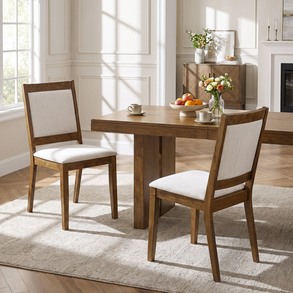 Modern Dining Upholstered Kitchen Chair Set of 2 with Padded Backrest-Brown view 2