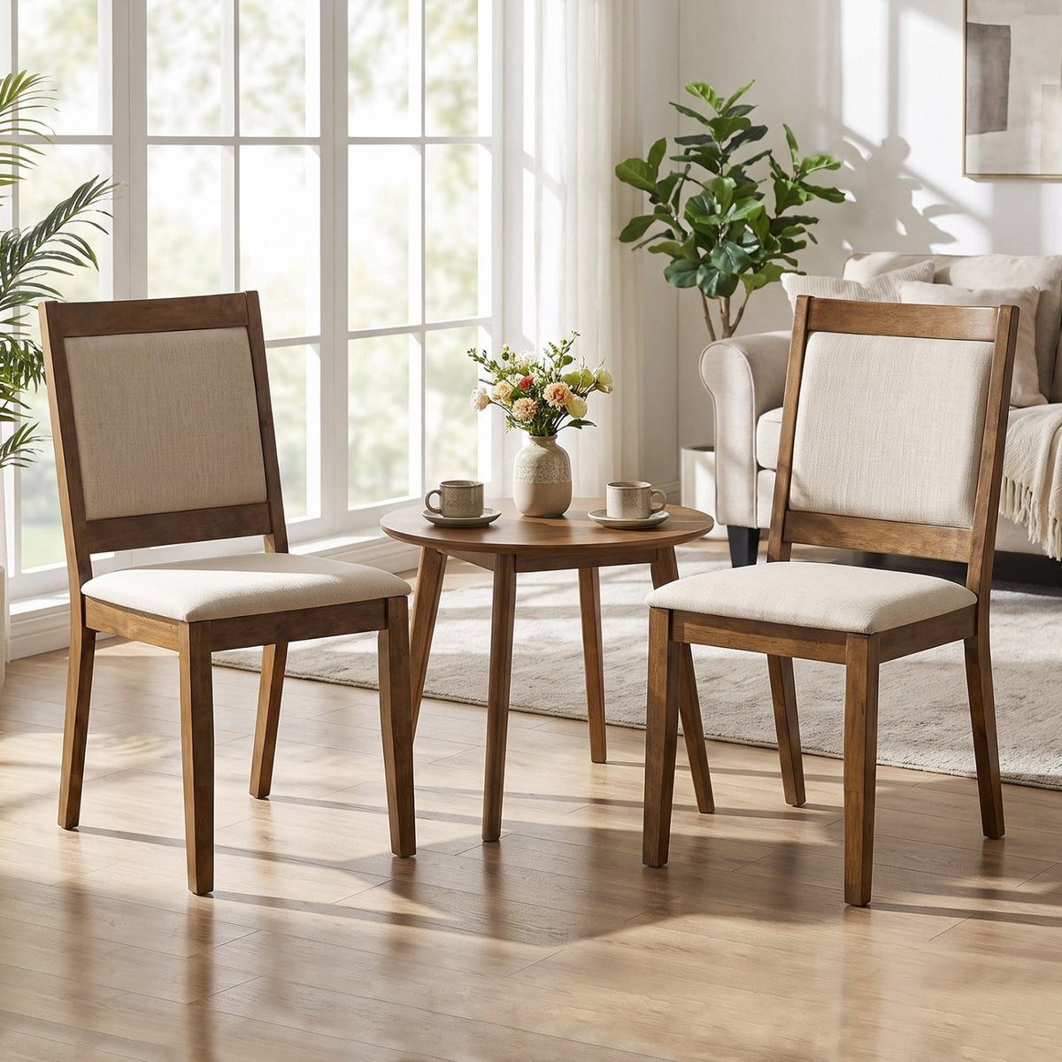 Modern Dining Upholstered Kitchen Chair Set of 2 with Padded Backrest-Brown view 3