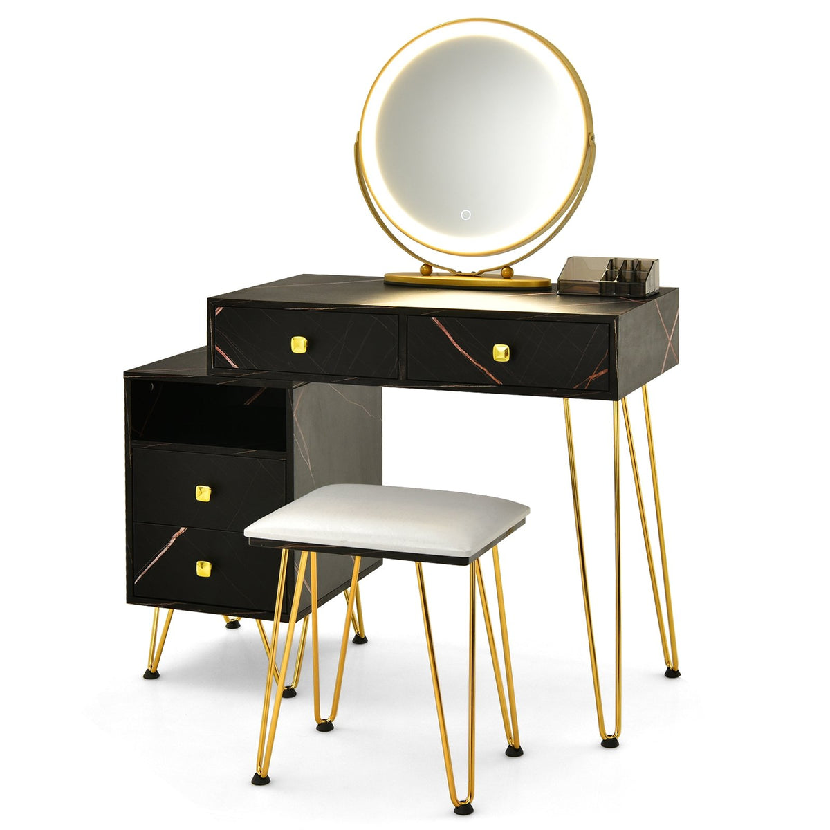 Modern Dressing Table with Storage Cabinet-Black view 3