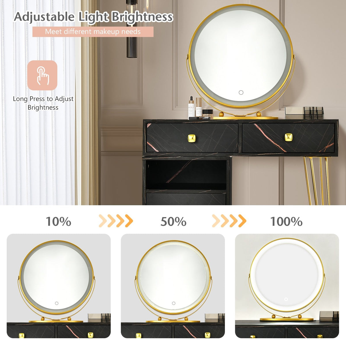 Modern Dressing Table with Storage Cabinet-Black view 6