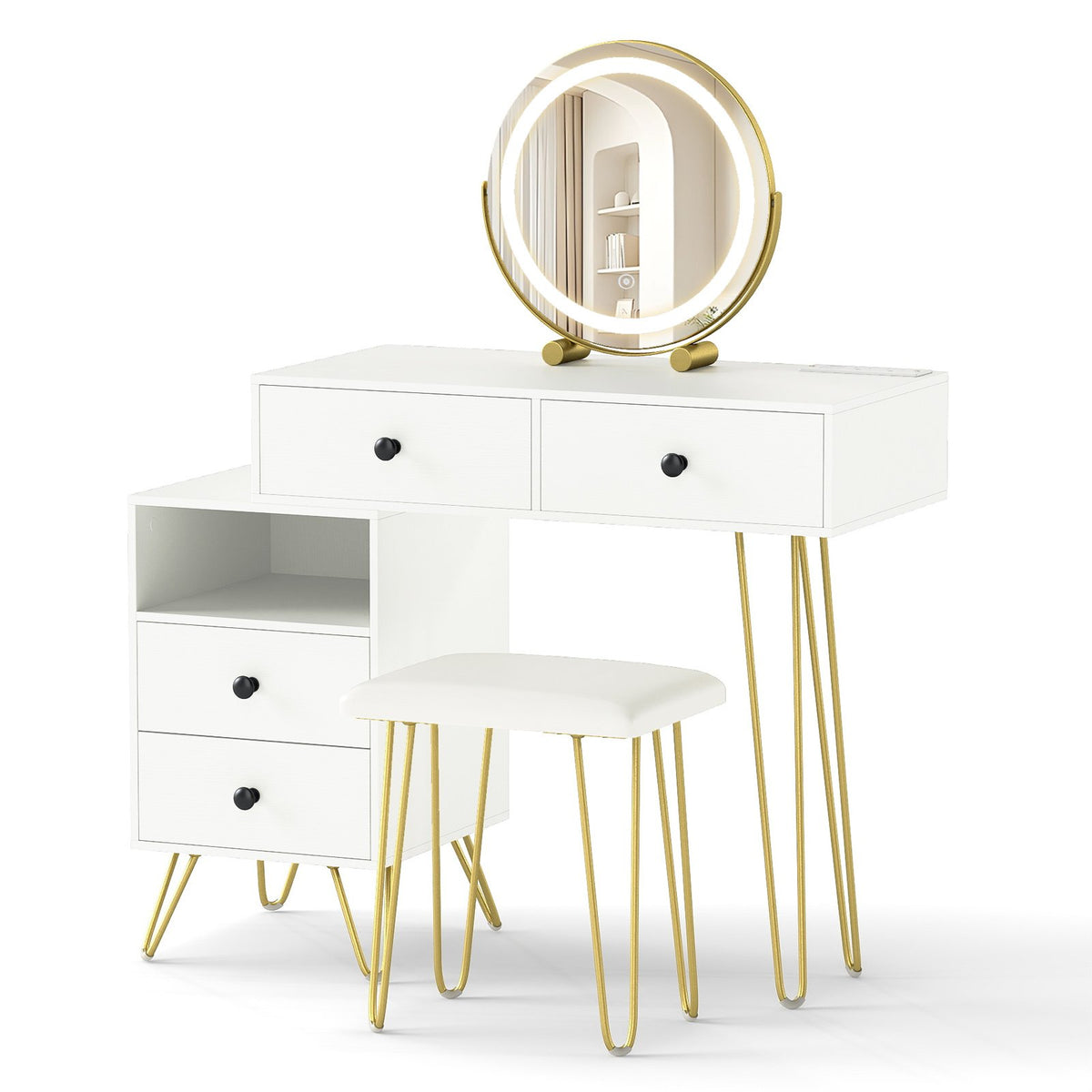 Modern Dressing Table with Storage Cabinet-Off white