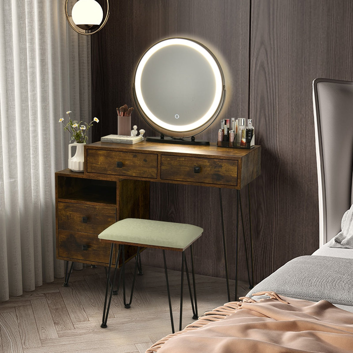Modern Dressing Table with Storage Cabinet-Rustic Brown view 2