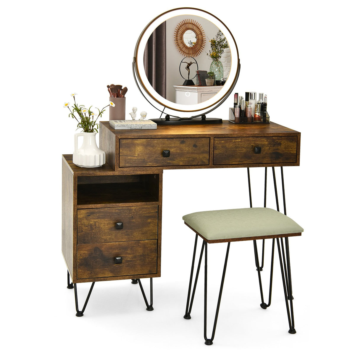 Modern Dressing Table with Storage Cabinet-Rustic Brown view 3