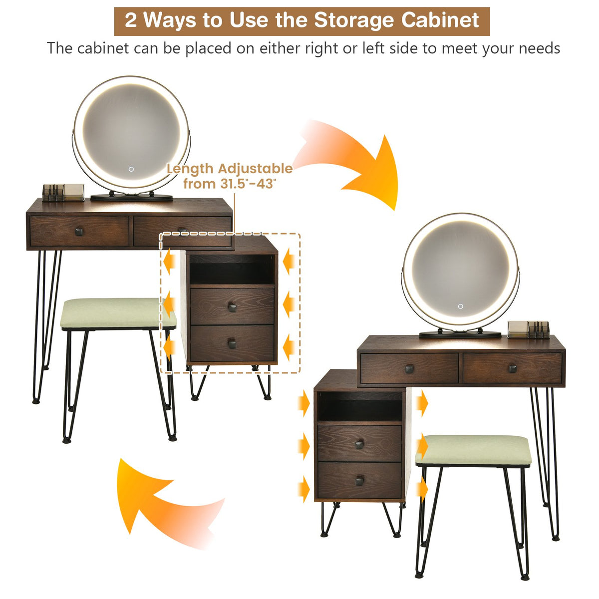 Modern Dressing Table with Storage Cabinet-Rustic Brown view 8