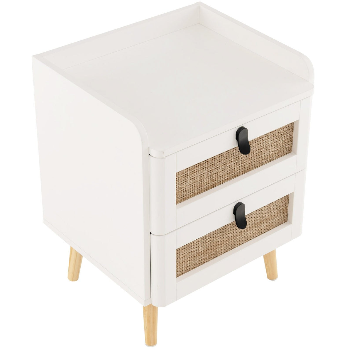Modern End Table Bedside Table with 2 Rattan Decorated Drawers-White view 4