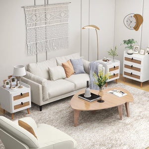 Modern End Table Bedside Table with 2 Rattan Decorated Drawers-White view 6
