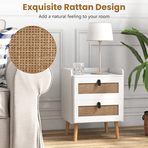 Modern End Table Bedside Table with 2 Rattan Decorated Drawers-White view 8
