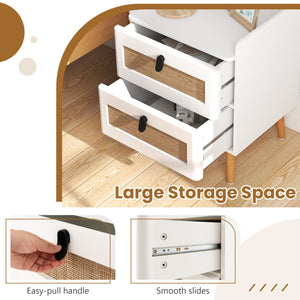 Modern End Table Bedside Table with 2 Rattan Decorated Drawers-White view 9