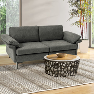 Modern Fabric Loveseat Sofa for with Metal Legs and Armrest Pillows-Gray view 3