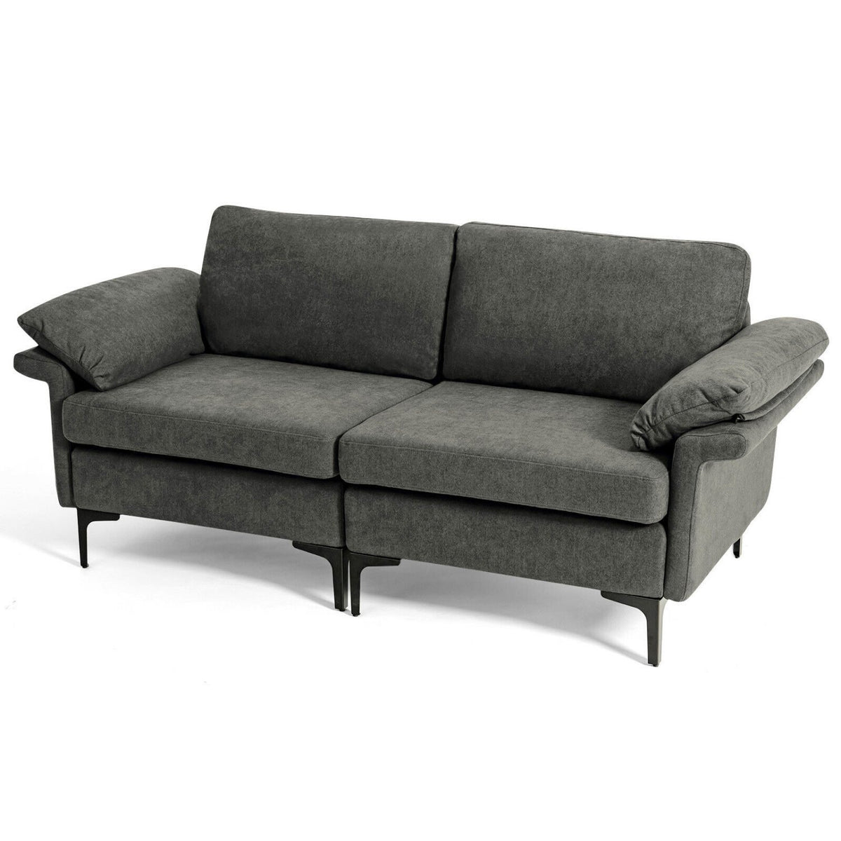 Modern Fabric Loveseat Sofa for with Metal Legs and Armrest Pillows-Gray view 4