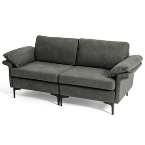 Modern Fabric Loveseat Sofa for with Metal Legs and Armrest Pillows-Gray view 4
