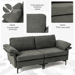 Modern Fabric Loveseat Sofa for with Metal Legs and Armrest Pillows-Gray view 9