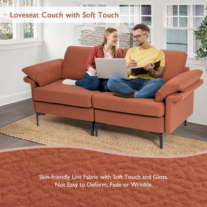 Modern Fabric Loveseat Sofa for with Metal Legs and Armrest Pillows-Rust Red view 6