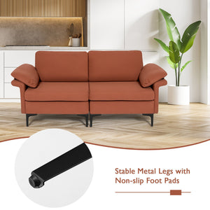 Modern Fabric Loveseat Sofa for with Metal Legs and Armrest Pillows-Rust Red view 8