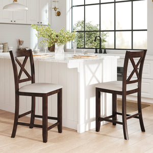 Modern Farmhouse Counter Height Stools with Footrest and Cushion-Walnut view 3