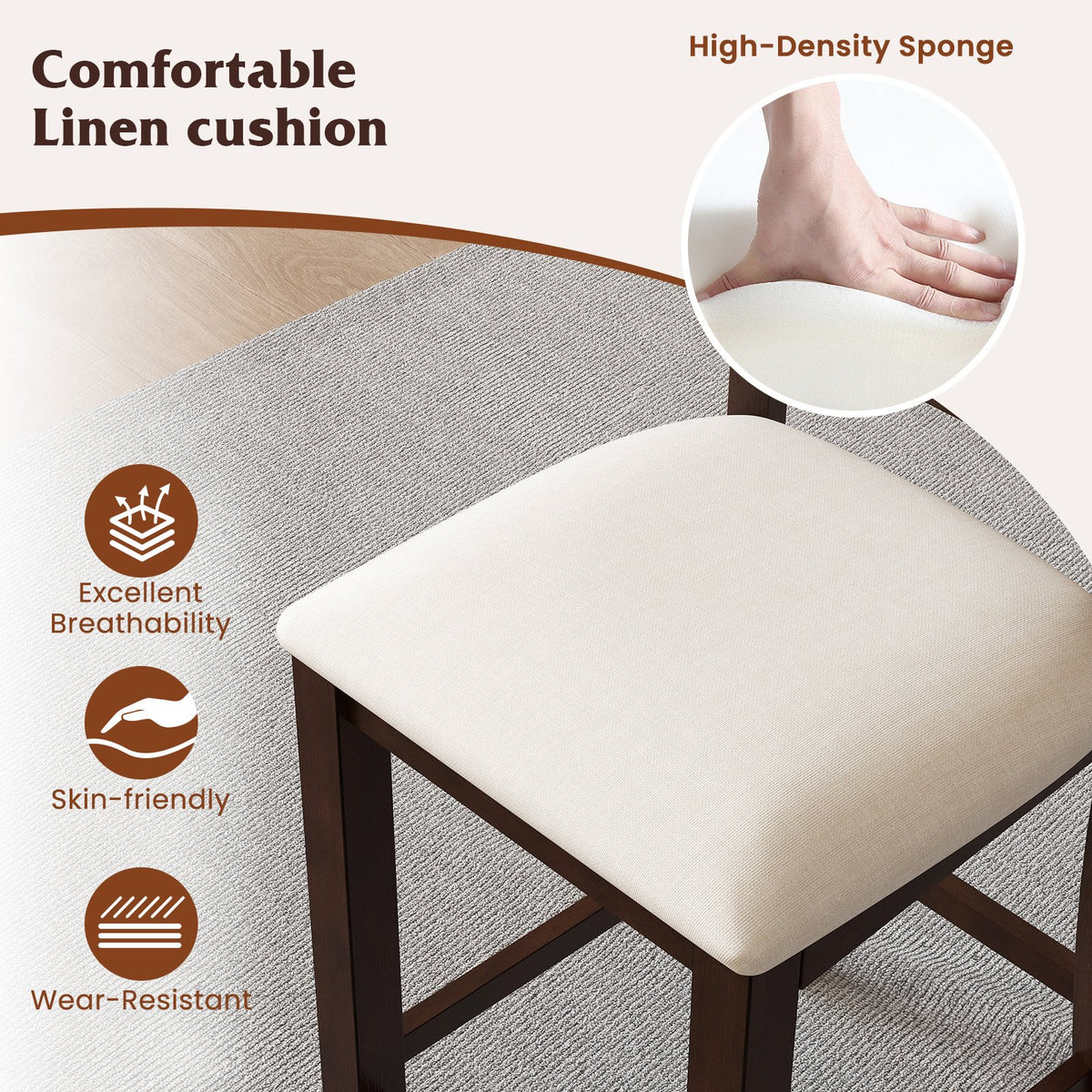 Modern Farmhouse Counter Height Stools with Footrest and Cushion-Walnut view 6