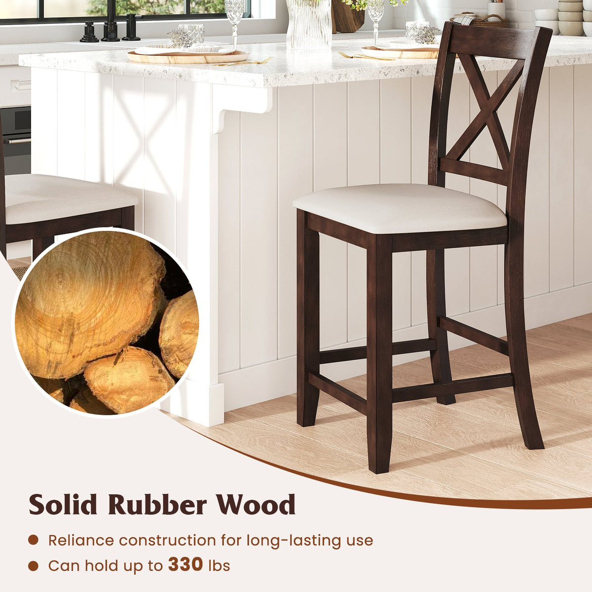 Modern Farmhouse Counter Height Stools with Footrest and Cushion-Walnut view 8