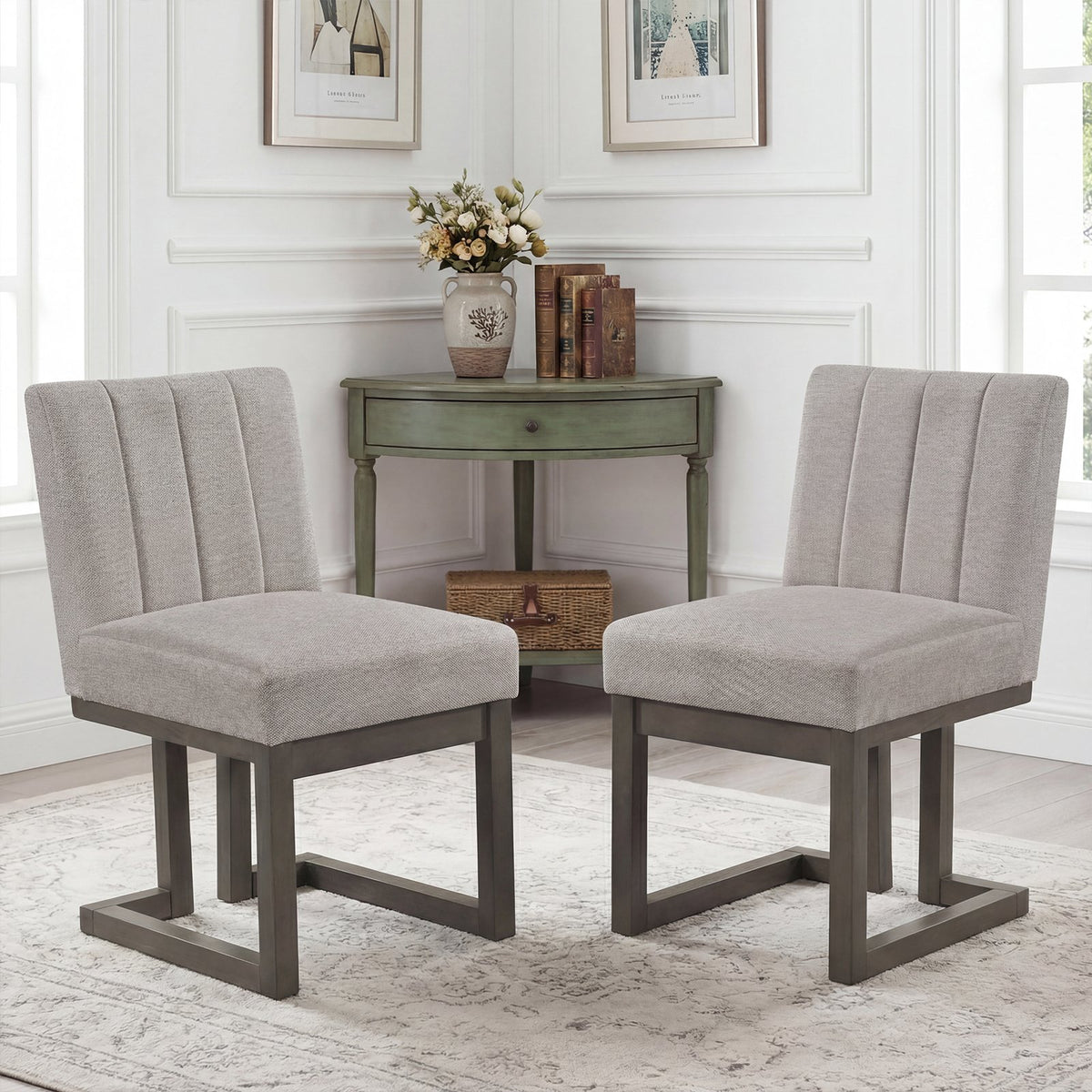 Modern Farmhouse Fabric Dining Chairs Set of 2 with 5.5 inches Thickened Padded Seat-Gray view 2