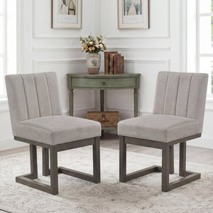Modern Farmhouse Fabric Dining Chairs Set of 2 with 5.5 inches Thickened Padded Seat-Gray view 2