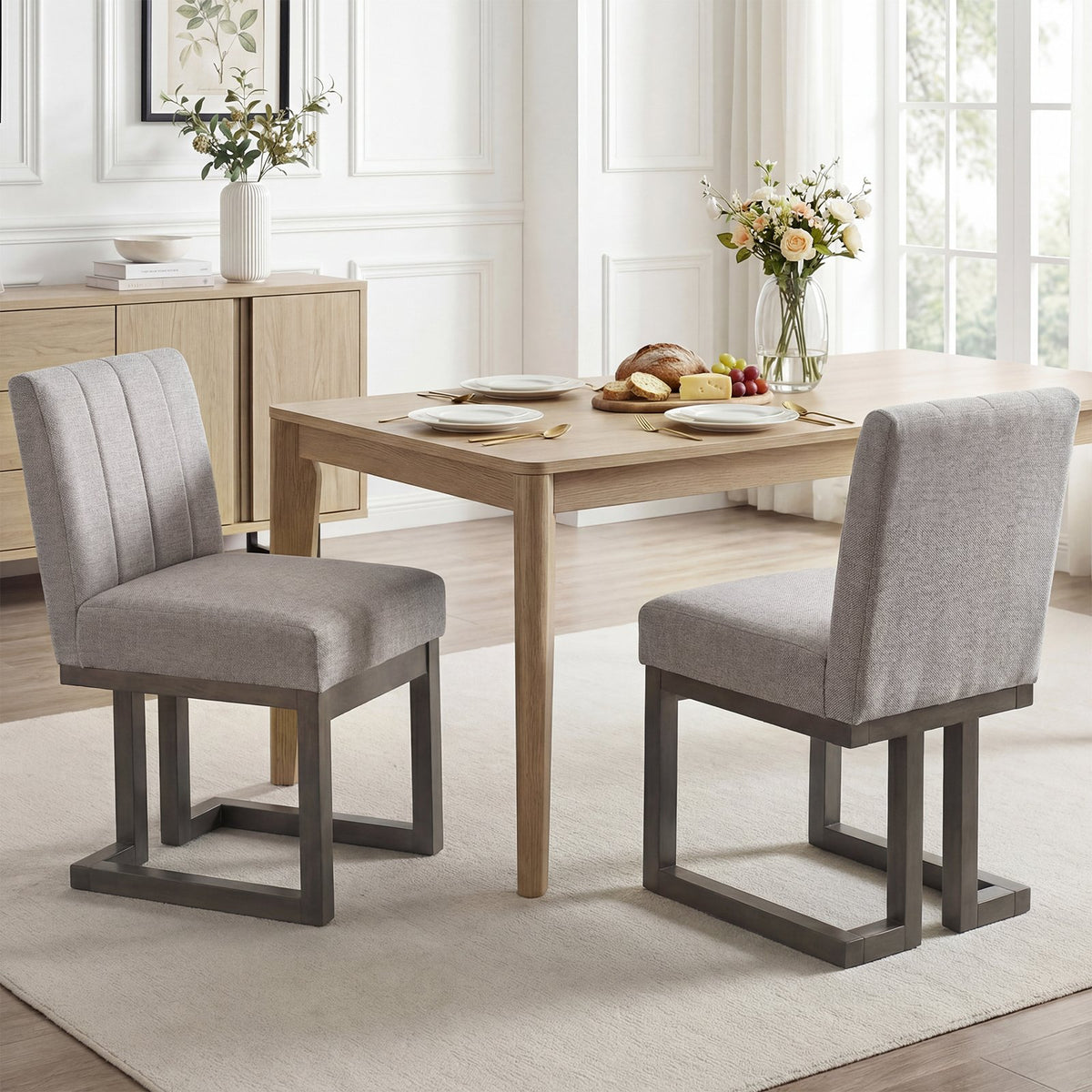 Modern Farmhouse Fabric Dining Chairs Set of 2 with 5.5 inches Thickened Padded Seat-Gray view 3