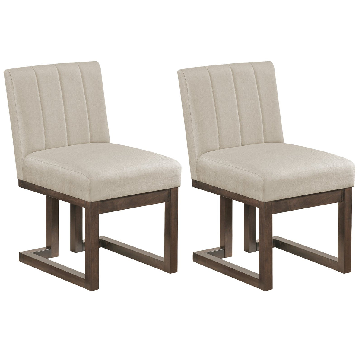 Modern Farmhouse Fabric Dining Chairs Set of 2 with 5.5 inches Thickened Padded Seat-Walnut