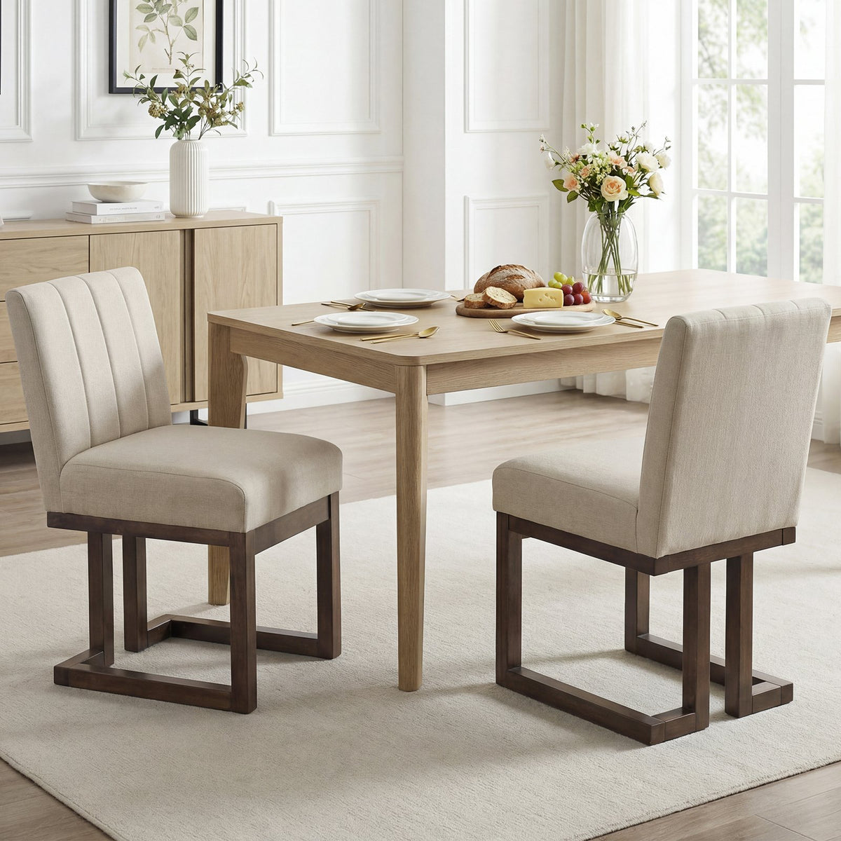 Modern Farmhouse Fabric Dining Chairs Set of 2 with 5.5 inches Thickened Padded Seat-Walnut view 3