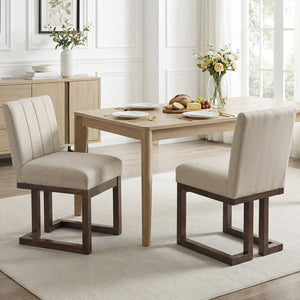 Modern Farmhouse Fabric Dining Chairs Set of 2 with 5.5 inches Thickened Padded Seat-Walnut view 3