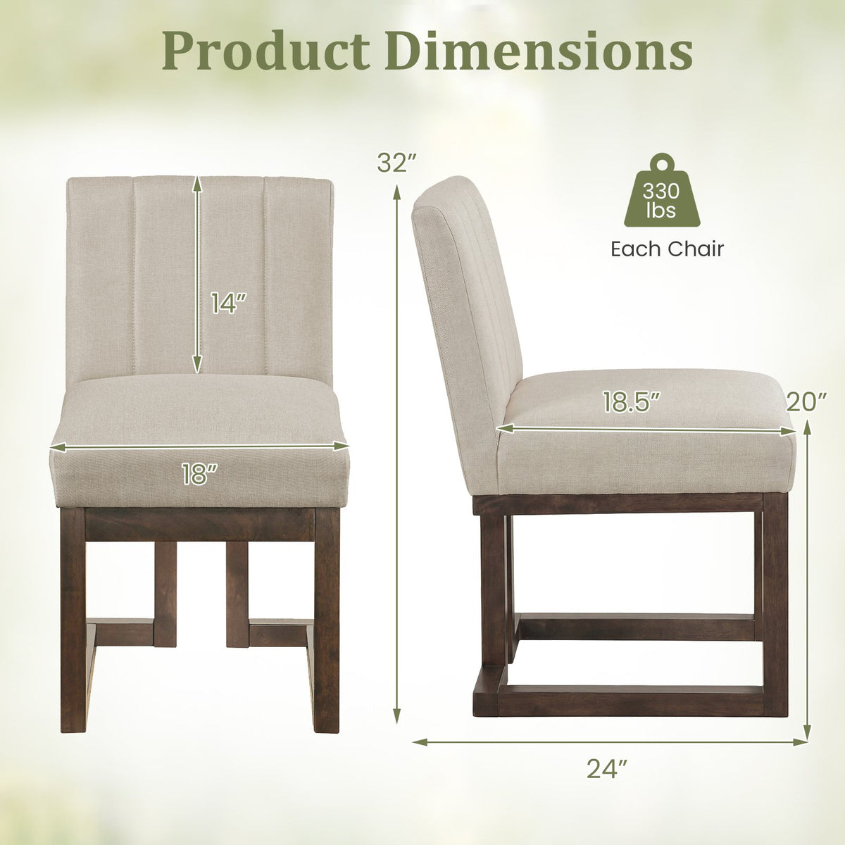 Modern Farmhouse Fabric Dining Chairs Set of 2 with 5.5 inches Thickened Padded Seat-Walnut view 4