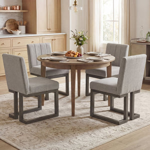 Modern Farmhouse Fabric Dining Chairs Set of 4 with 5.5 inches Thickened Padded Seat-Gray view 2