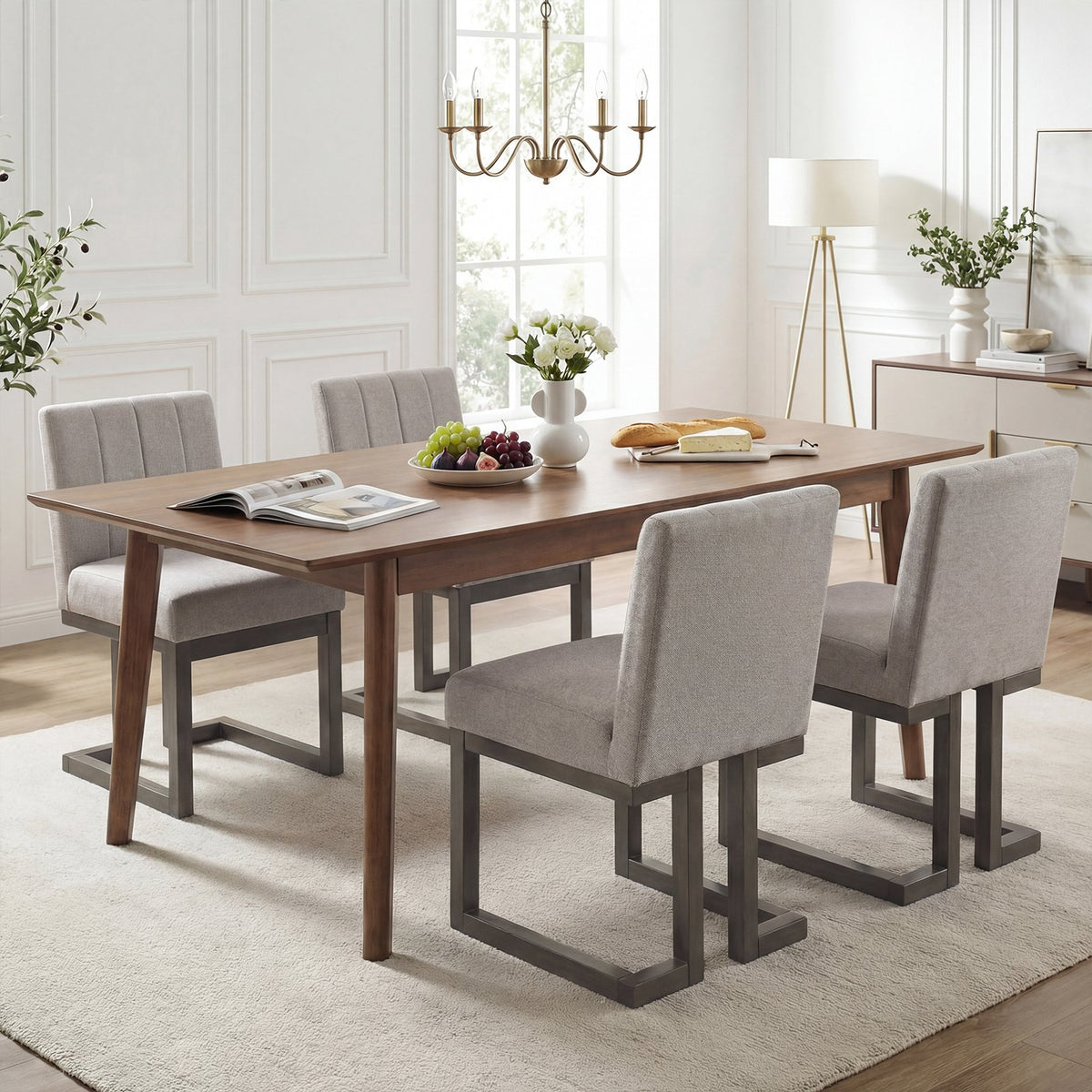 Modern Farmhouse Fabric Dining Chairs Set of 4 with 5.5 inches Thickened Padded Seat-Gray view 3