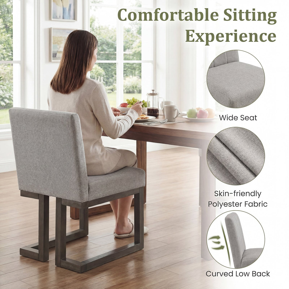 Modern Farmhouse Fabric Dining Chairs Set of 4 with 5.5 inches Thickened Padded Seat-Gray view 7