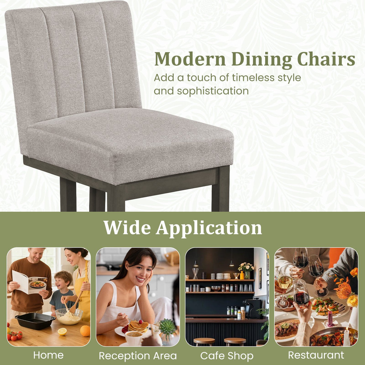 Modern Farmhouse Fabric Dining Chairs Set of 4 with 5.5 inches Thickened Padded Seat-Gray view 8