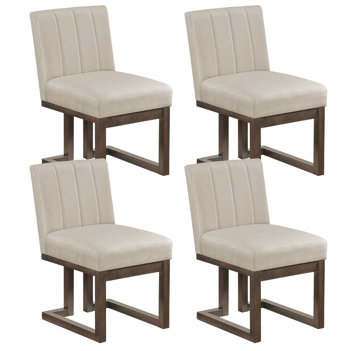 Modern Farmhouse Fabric Dining Chairs Set of 4 with 5.5 inches Thickened Padded Seat-Walnut