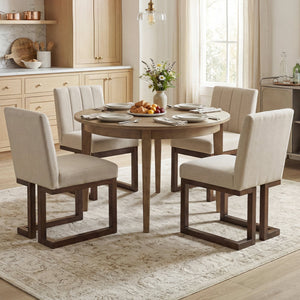Modern Farmhouse Fabric Dining Chairs Set of 4 with 5.5 inches Thickened Padded Seat-Walnut view 2
