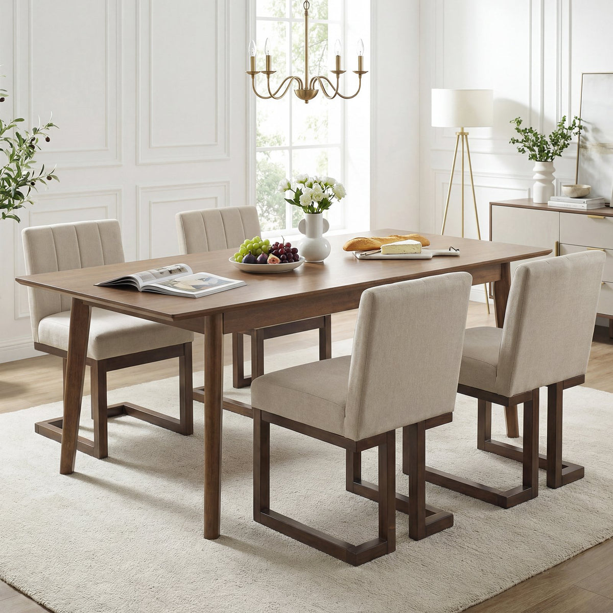 Modern Farmhouse Fabric Dining Chairs Set of 4 with 5.5 inches Thickened Padded Seat-Walnut view 3