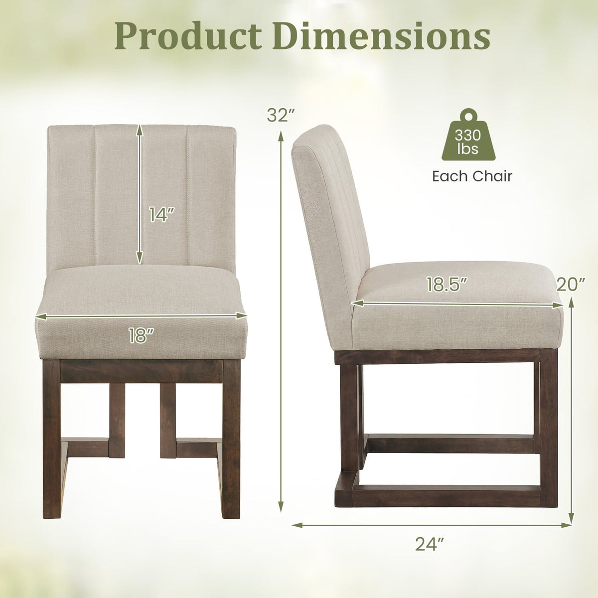 Modern Farmhouse Fabric Dining Chairs Set of 4 with 5.5 inches Thickened Padded Seat-Walnut view 4