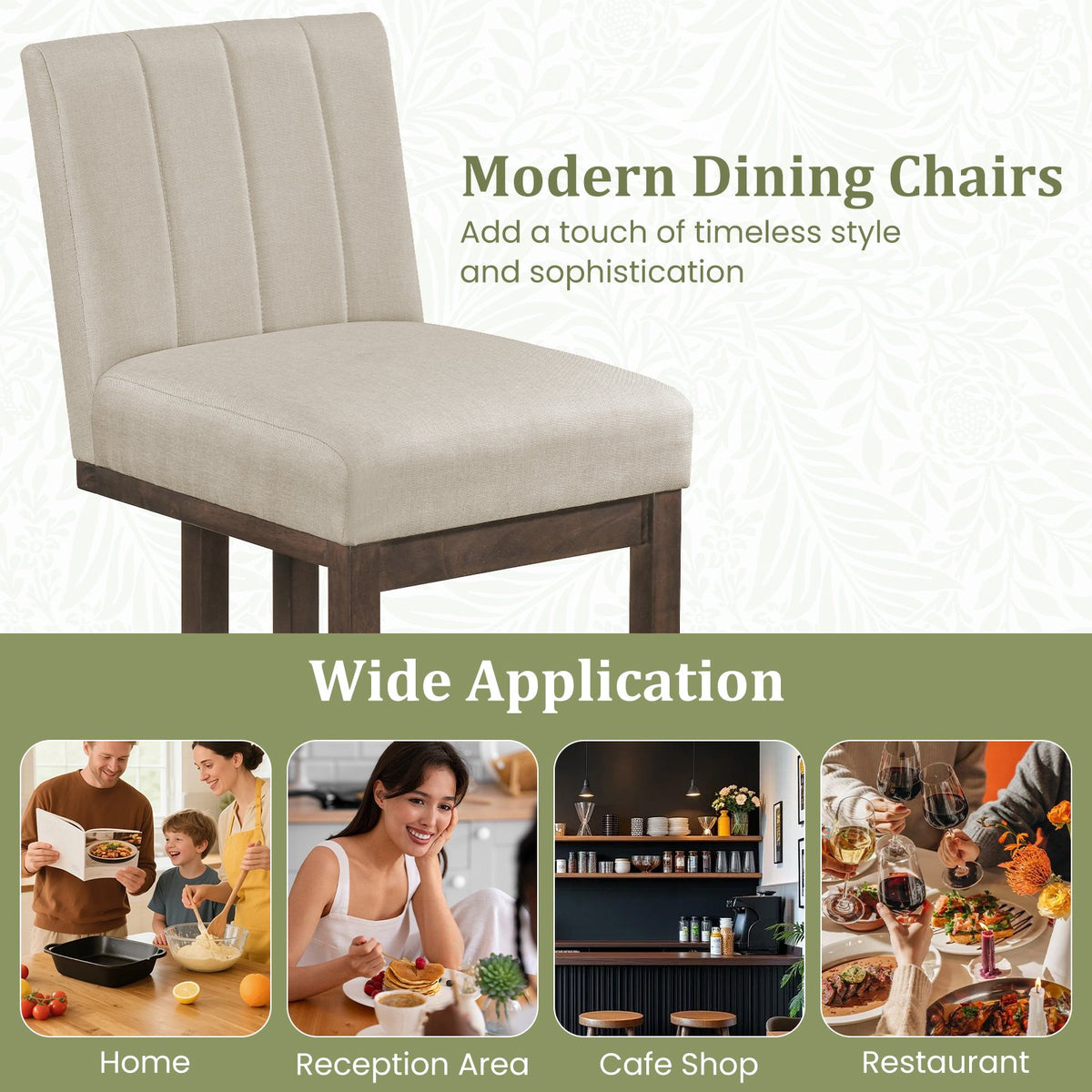 Modern Farmhouse Fabric Dining Chairs Set of 4 with 5.5 inches Thickened Padded Seat-Walnut view 8